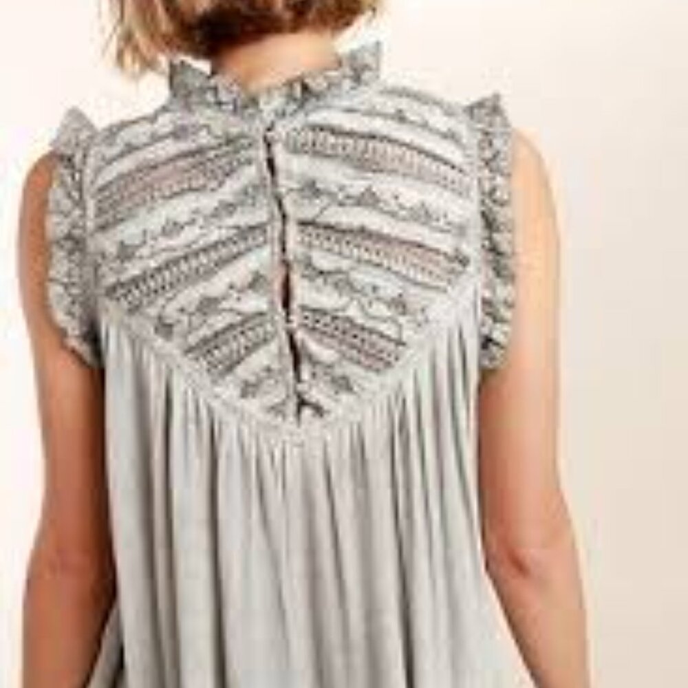 POL Boho Victorian Crochet Sleeveless Lace Trim Coquette Women's M Tunic Top - Picture 2 of 11